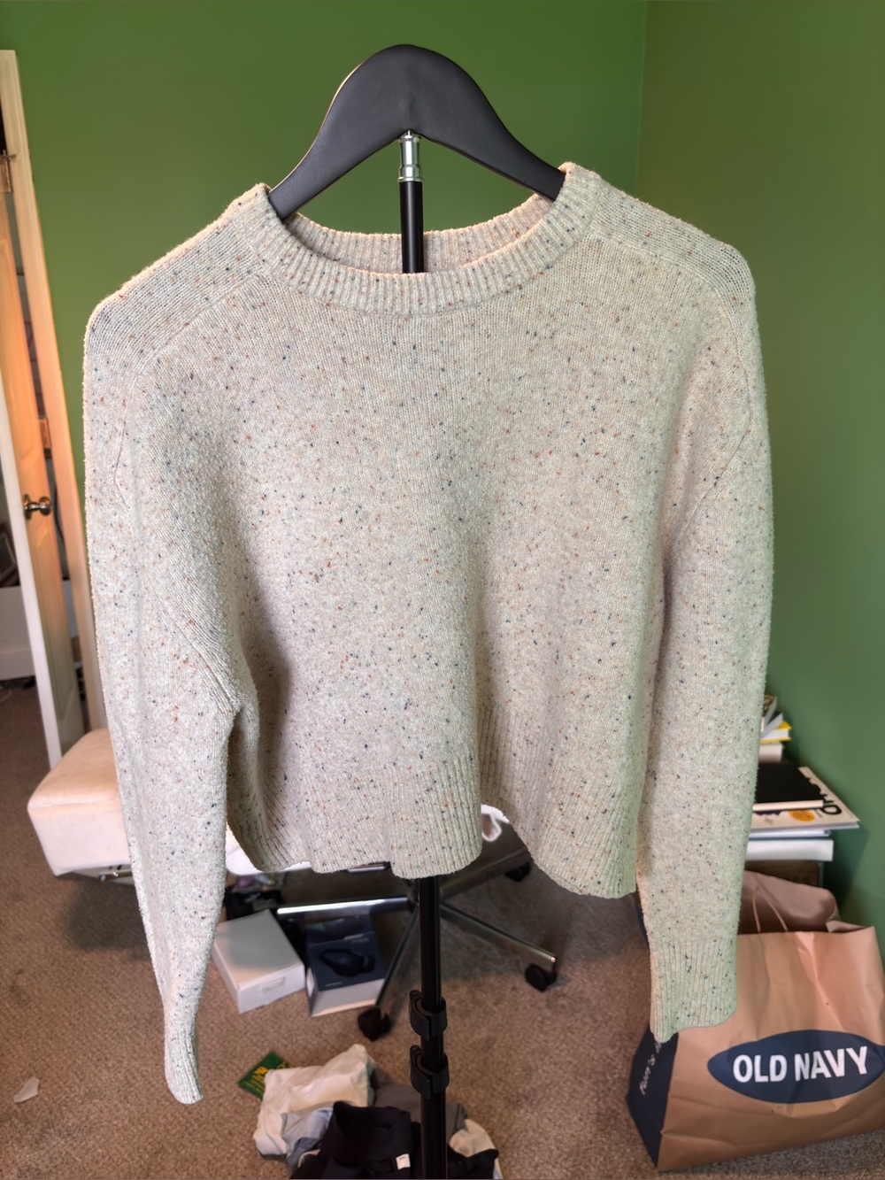 Universal Thread Size Small Cream Multicolor Speckled Cropped Sweater